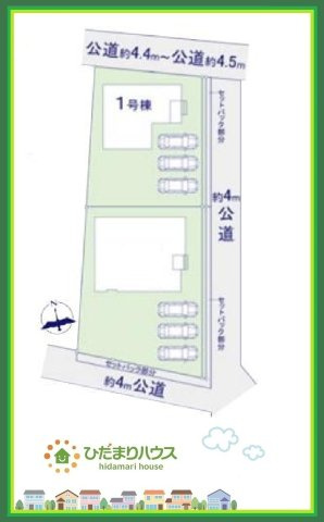 日立市東大沼町12期　新築戸建　1号棟の区画図|カースペース３台ＯＫ！来客用にもスペースを確保できて安心ですね(^^)/