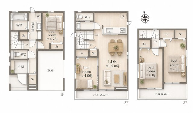 足立区古千谷本町２丁目　新築分譲住宅　限定１邸の間取り