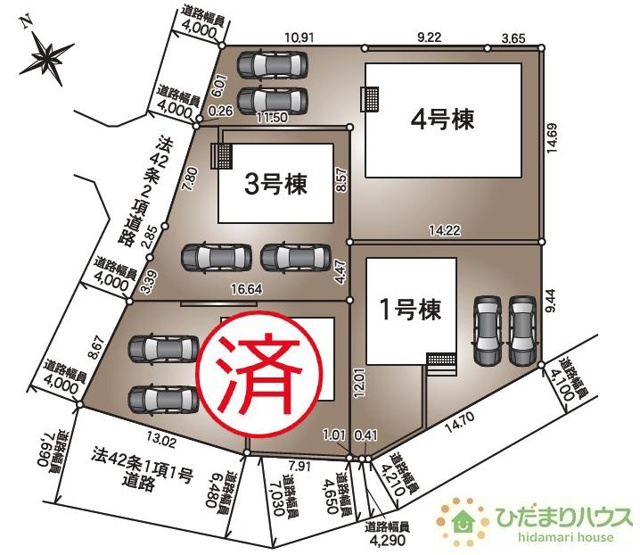 【区画図】 | 筑西市二木成第2　新築戸建　4号棟 | ご家族でお車に乗る方に！駐車場2台分あります！
（4号棟）