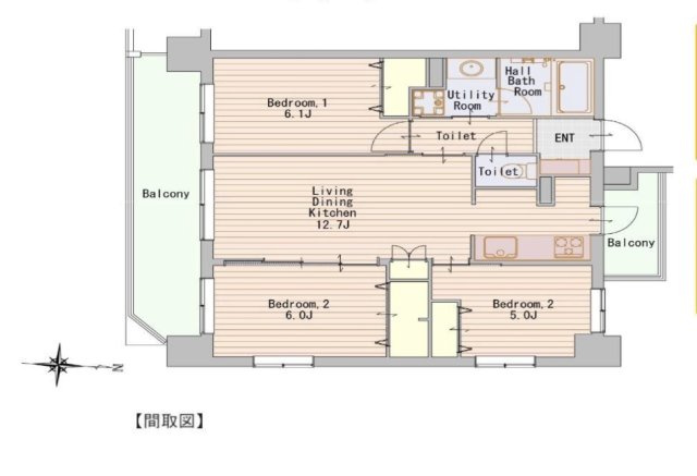 グーディッシュ大宮の間取り|3LDK 専有面積64.80m2 バルコニー面積14.71m2