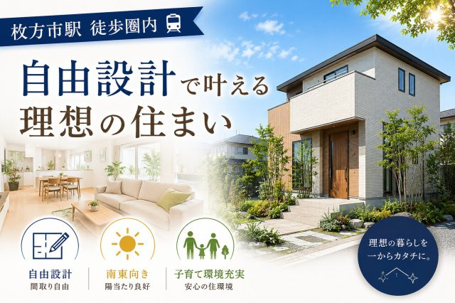 自由設計　南東向きの新築用地の外観パース|自由設計の家づくり