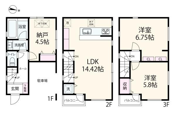 横浜市青葉区美しが丘４丁目の中古一戸建の間取り|各部屋に収納あり使いやすい間取りです。