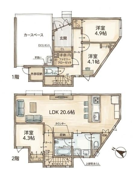 横浜市西区境之谷の新築一戸建の間取り