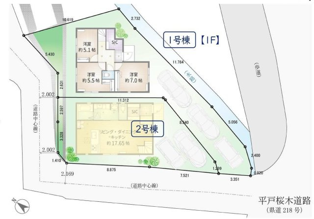 【横浜市南区六ツ川1丁目113-5全2棟新築戸建て】★仲介手数料無料★（井土ヶ谷小学校・南中学校）の区画図