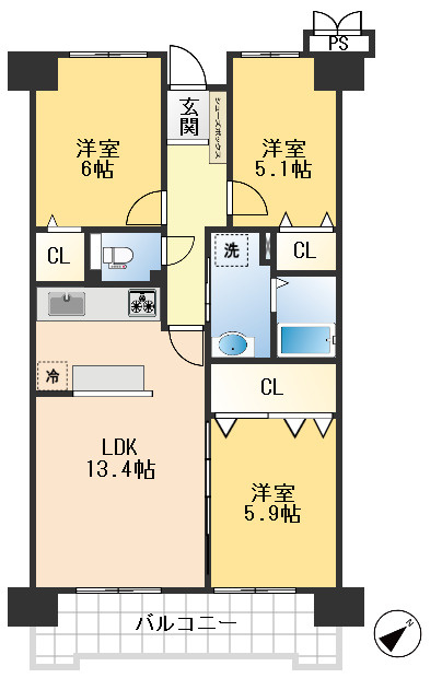公社山田西Ｃ団地A１棟の間取り