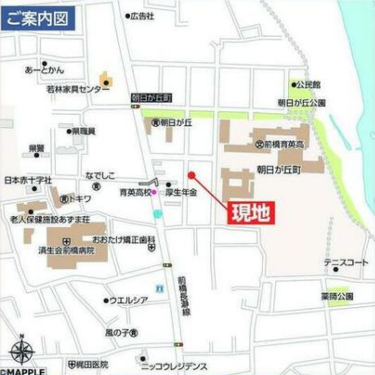 【新築】前橋市朝日が丘町　限定１棟　ハートフルタウン　新築建売の地図