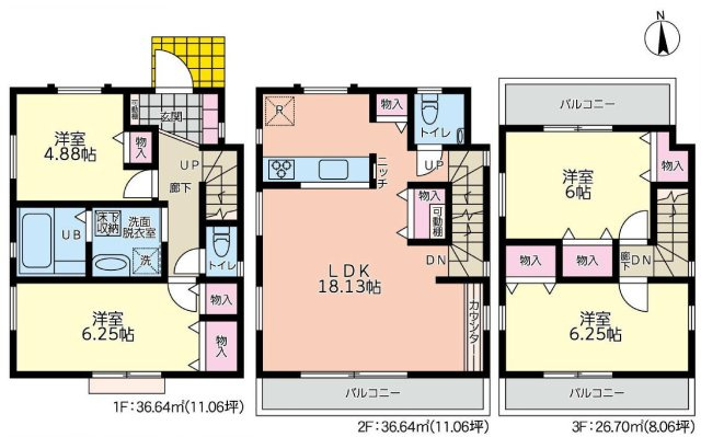 【横浜市南区六ツ川4丁目1159-13新築戸建て】★仲介手数料無料★（六ツ川西小学校・六ツ川中学校）の間取り