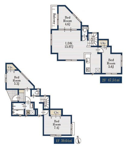 【横浜市南区庚台65全3棟新築戸建て】★仲介手数料無料★（太田小学校・共進中学校）の間取り