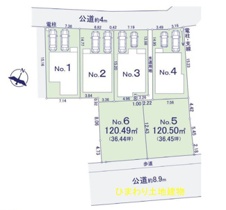 【区画図】 | 中央区上溝2丁目 4号棟 | ４号棟　北西側4m道路　カースペース並列で２台（車種による）