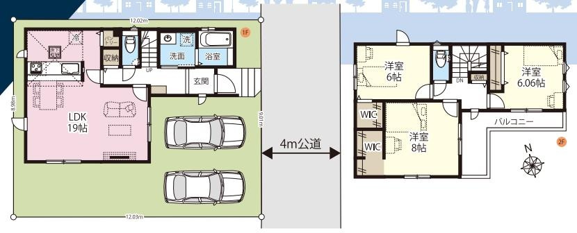 久喜市葛梅４期　新築一戸建て　グラファーレの間取り|対面キッチンで開放的な広々１９帖LDKです♪