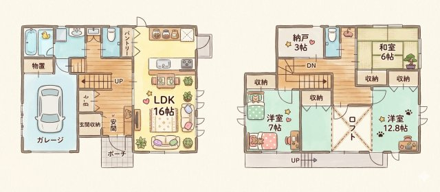 前橋市富士見町小暮 中古住宅の間取り|中2階やロフトは、お子さまの遊び場や書斎、収納スペースなど、ご家族のライフスタイルに合わせて自由に使えるのも魅力です。