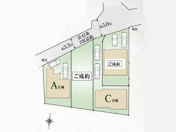【Heartfull Town】東久留米市前沢１丁目の区画図|カースペース完備♪車種により2台駐車可能です