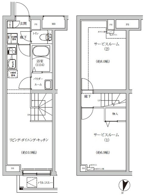 REGOLITH IKEGAMIの間取り|メゾネット！2LDKお探しの方にも！