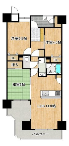ファミール岸和田プレジオの間取り|【リフォーム済】2026年6月畳表替え・襖まり替えリフォーム実施済みです。南西バルコニーが明るいお部屋です。