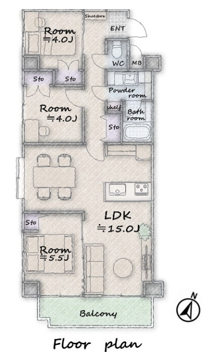 サンハイツ蓮田の間取り|【3LDK専有面積64.96平米】LDK15帖・各洋室4帖以上・バルコニー6.70平米付き物件です。南西角部屋で陽当たり良好・通風良好です！周辺には図書館や公園・保育園・幼稚園・小学校があり住環境◎