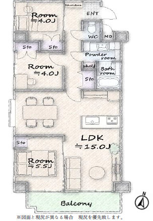 サンハイツ蓮田の間取り|【3LDK専有面積64.96平米】LDK15帖・各洋室4帖以上・バルコニー6.70平米付き物件です。南西角部屋で陽当たり良好・通風良好です！周辺には図書館や公園・保育園・幼稚園・小学校があり住環境◎