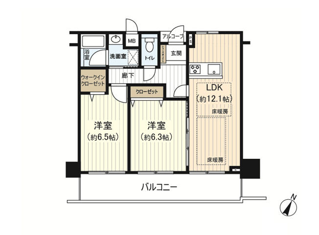 【間取り】 | アルカディーナ天満橋リバーサイド | 全居室南向きバルコニーに面した２LDK♪