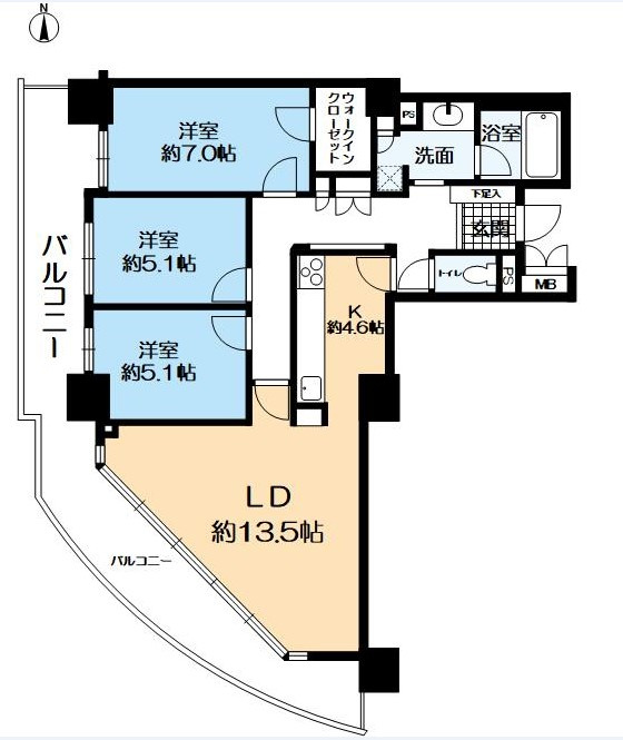 シティゲートタワー千里中央の間取り|３LDK、専有面積83.61㎡、角住戸