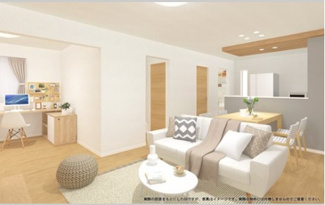 【居間・リビング】 | クライン古河市雷電町第2期　 | 完成予想図　窓が多く明るいリビングスペース☆ご家族の団らんを明るい日差しがが照らします☆