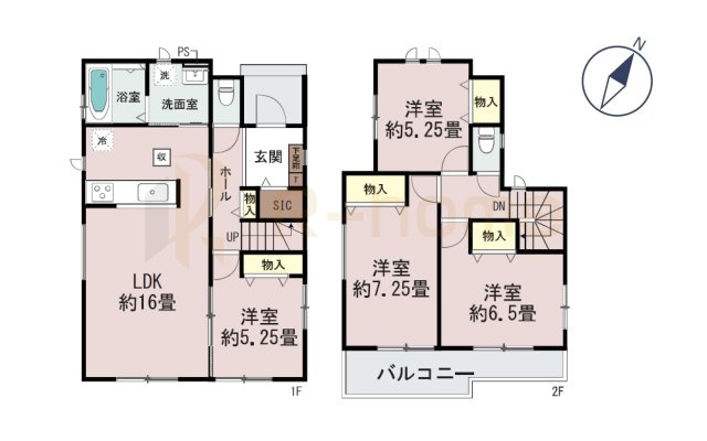 常陸大宮市宇留野　新築戸建て　A号棟の間取り|4LDK＋SIC、土地面積211.07m2、建物面積96.47m2