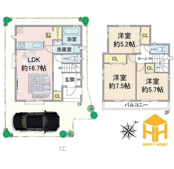 ハートフルタウン田能4丁目新築一戸建て│3LDK+駐車駐輪の間取り|※図面と現況が異なる場合は、現況を優先します。
