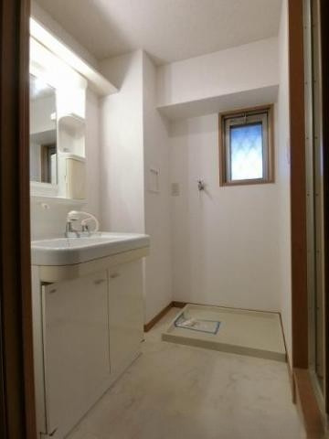 プロシード曰佐の洗面所|広々洗面化粧台（シャワーヘッド有）、使い勝手が良いです♪