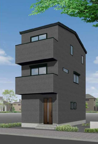 【完成イメージパース】
参考プラン完成イメージとなります。
３階建て　玄関前は駐車スペースとなります。