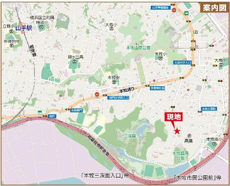 仲介手数料無料　横浜市中区本牧大里町の地図