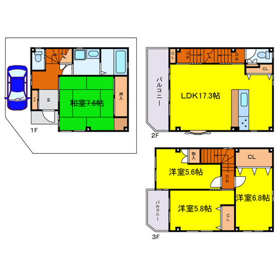 【間取り】 | 野田６丁目4LDK戸建て駐車場付き