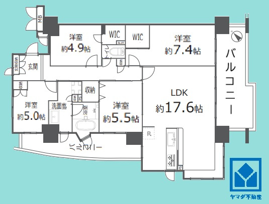 ルネヒューマンズガーデンパラディオC棟の間取り|4LDK、専有面積100.2平米、バルコニー面積26.07平米、14階建て9階部分。耐震性・耐火性に優れたSRC造です。2026年8月8日リフォーム済の大変綺麗なお部屋です。アフターサービス保証付き。
