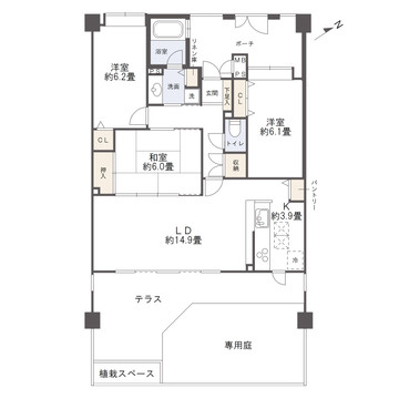 ファーネスト野間大池ガーデンテラスの間取り|80.61㎡　3LDK　