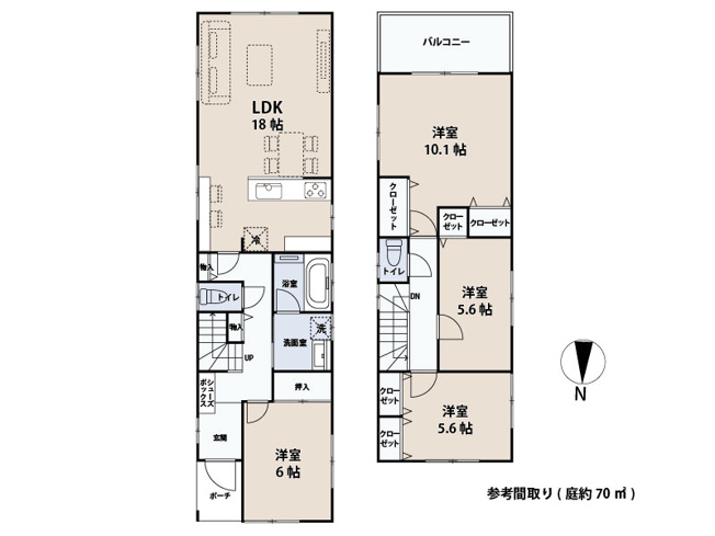 【参考プラン】 | 和光市本町　建築条件無売地　全1区画（朝霞店） | 参考間取図です。50坪の広々とした土地の為様々なプランでの建設が可能です♪
弊社でも建築のご相談を承っております。お気軽にお問い合わせくださいませ！