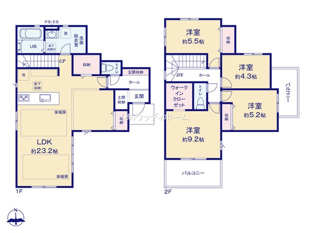 越谷市西方3期　新築一戸建ての間取り