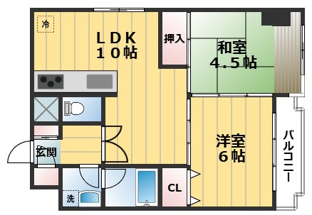 ABLE創久五条大宮（エイブル創久五条大宮）の間取り|間取り・反転タイプ