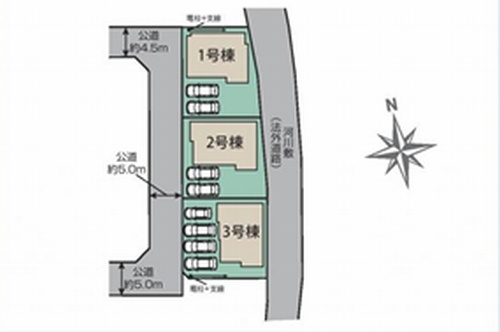 【仲介手数料０円】平塚市入野　新築一戸建て　全3棟の区画図|平塚市入野　新築一戸建て　全3棟