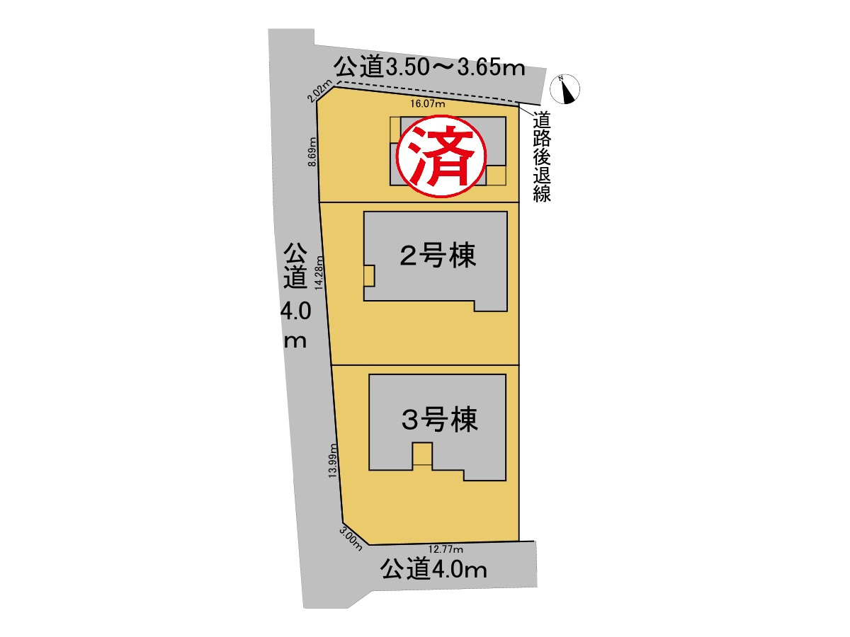 リーブルガーデン　岐阜市下奈良2丁目　全3区画分譲の区画図|■区画図
■YAMADA電機の　ヤマダ不動産　株式会社リライフ　
いつでもお問合わせ下さい。