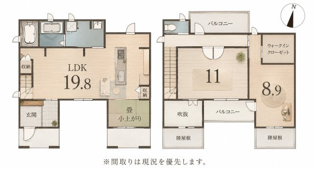 「吹き抜けのあるオシャレな美邸」高知市瀬戸東町　新築戸建の間取り