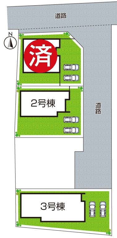 ●5(土)6(日)現地案内可能！　北葛城郡広陵町三吉赤部　第9期　新築一戸建ての区画図|全3区画