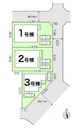 「太陽光搭載」高知市介良乙10期3棟3号棟の区画図|毎日の出入りがスムーズ、駐車しやすさに配慮したスペース。駐車2台可能