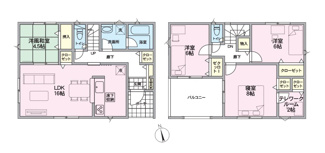 【間取り】 | 中央市西花輪 新築戸建全4棟 2号棟 車並列3台 敷地84坪 | 2号棟間取り　　100.44㎡　４LDK＋テレワークルーム