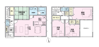 【間取り】 | 中央市西花輪 新築戸建全4棟 1号棟 車並列3台 敷地70坪 | 1号棟間取り　96.38㎡　４LDK