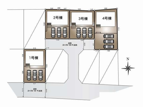 【区画図】 | 【仲介手数料０円】秦野市ひばりヶ丘第2　新築一戸建て　全4棟 | 秦野市ひばりヶ丘第2　新築一戸建て　全4棟