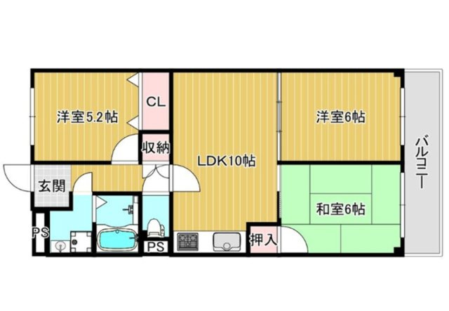 日商岩井香枦園マンション2号棟の間取り|南向きバルコニー　陽当り・通風良好