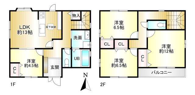北葛城郡王寺町畠田5丁目の間取り|4LDK　土地面積：166.44ｍ2　建物面積：118.00ｍ2　駐車2台可