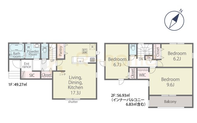 取手市新取手2丁目2期　新築戸建て　1号棟の間取り|3LDK＋WIC＋SIC＋パントリー、土地面積131.85m2、建物面積106.20m2
