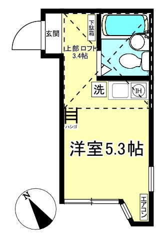 【間取り】 | ユナイトMocaRooms | はじめての一人暮らしの方や学生さんにオススメ！ロフト付きのワンルームタイプのお部屋です☆なんと言っても角部屋・二面採光なのが嬉しい♪