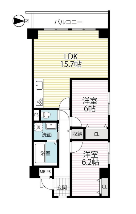 藤和ライブタウン伏見桃山の間取り|2LDK、価格3480万円、専有面積64.55㎡、バルコニー面積7.02㎡