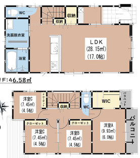 福岡市東区美和台５丁目９期　１号棟の間取り