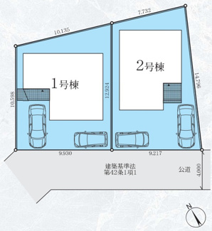 【区画図】 | 藤沢市本藤沢3丁目  2号棟 3期 | 2号棟　南西側約4.0ｍ公道　駐車2台（車種によります）　敷地面積35.2坪