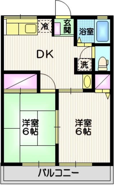 シティハイム　トリオ2の間取り|２Ｆ南東向き日当たり良好の２ＤＫ